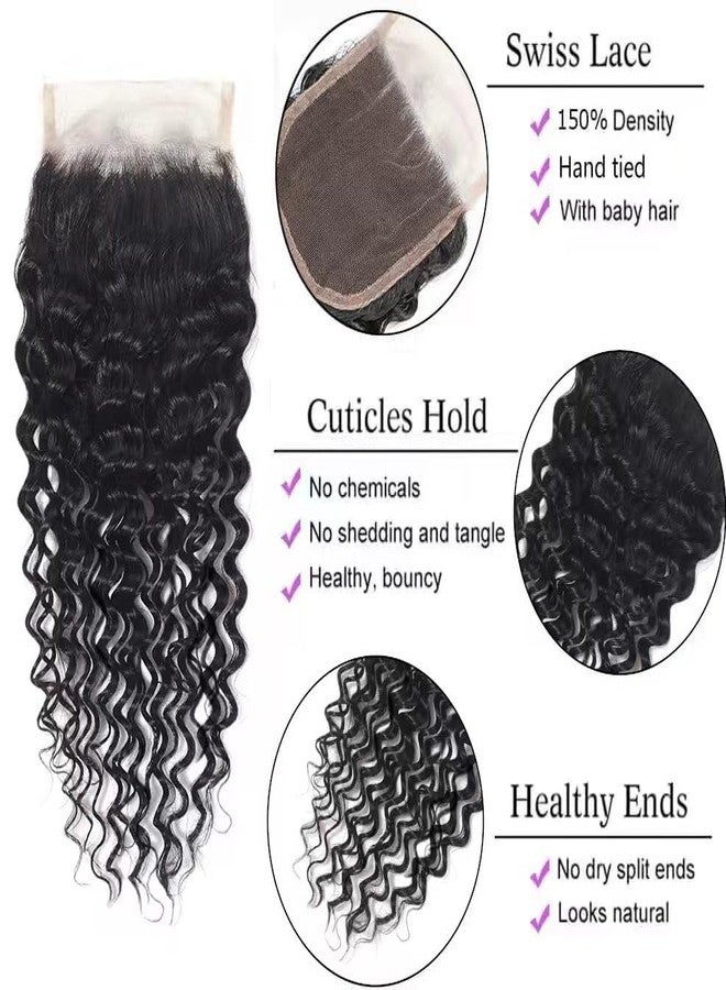 HighEr 4x4 HD Lace Closure Human Hair Deep Wave Closure Free Part 12 Inch 100% Unprocessed Brazilian Virgin Human Hair Extensions Pre Plucked 150% Density Natural Black - Image 3